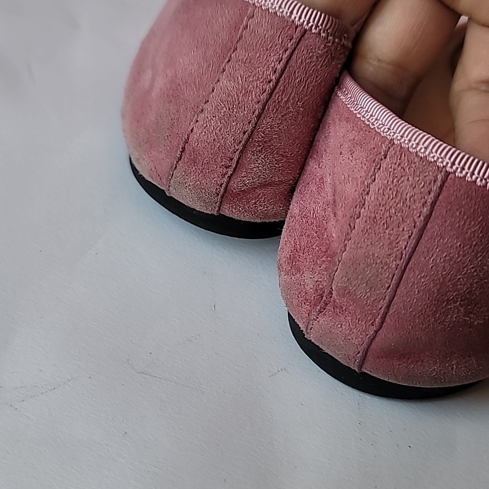 Pretty Ballerinas Bow tied Suede Pink  Real Leather  reptile skin accent - Picture 6 of 6